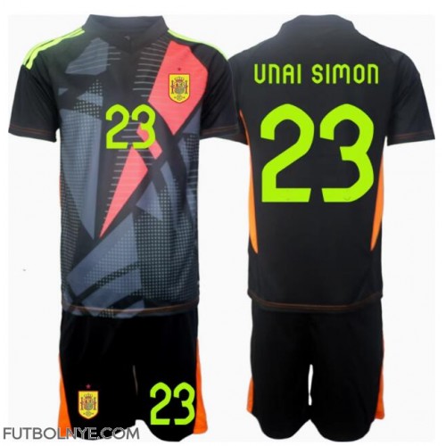 Camiseta España Unai Simon #23 Portero Visitante Equipación para niños Eurocopa 2024 manga corta (+ pantalones cortos)